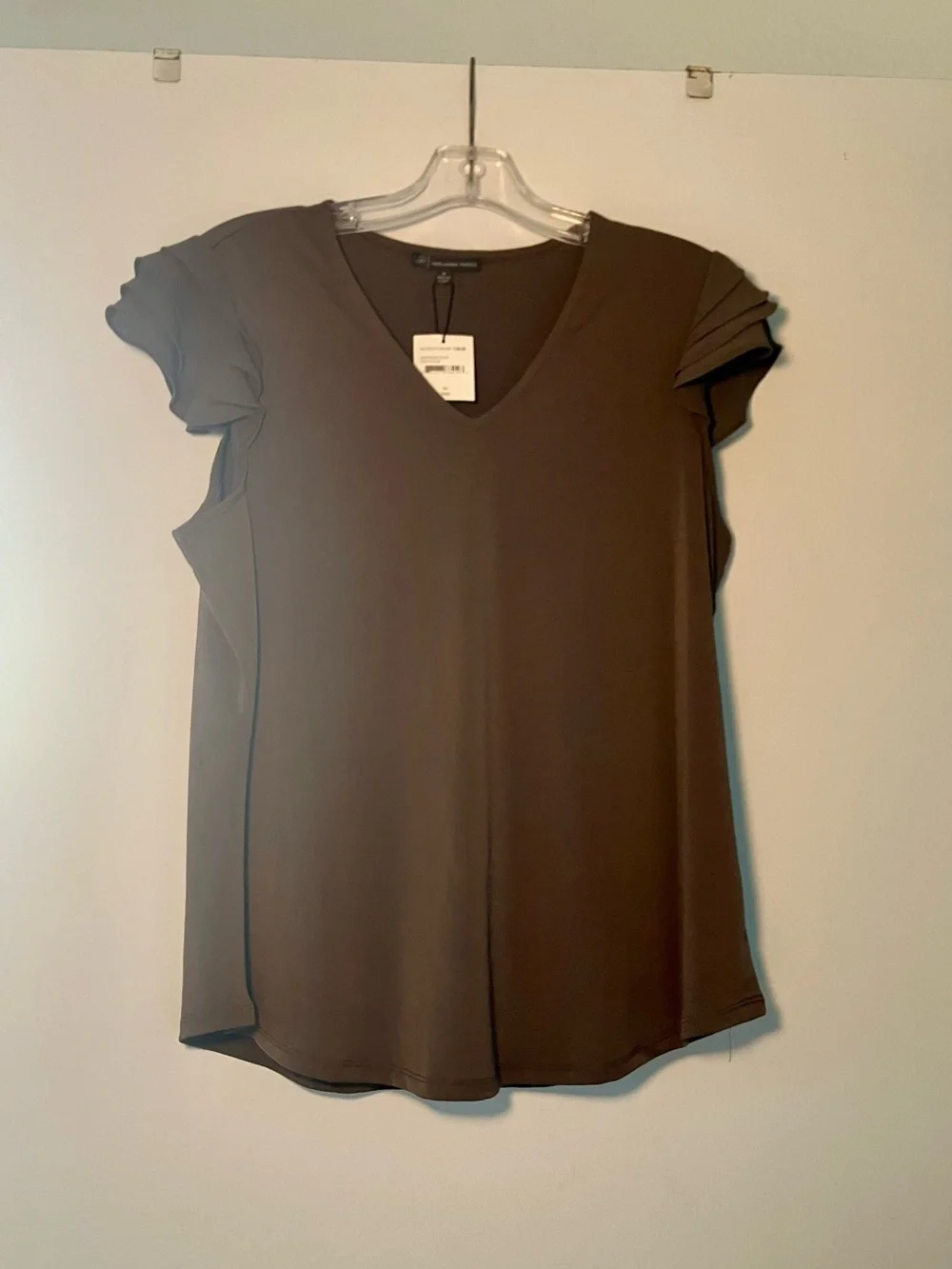 Women's V-Neck Flutter Sleeve Top - Brown